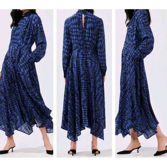 Hayley Menzies Cherry Blossom Girl Silk Dress Blue Black Size S NWOT - Picture 1 of 16